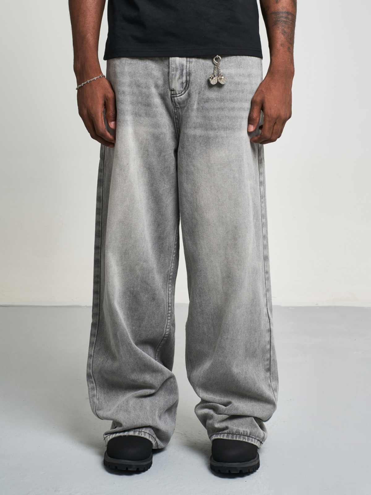 Loose Jeans Silver Gray Straight-leg Pants