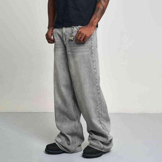 Loose Jeans Silver Gray Straight-leg Pants