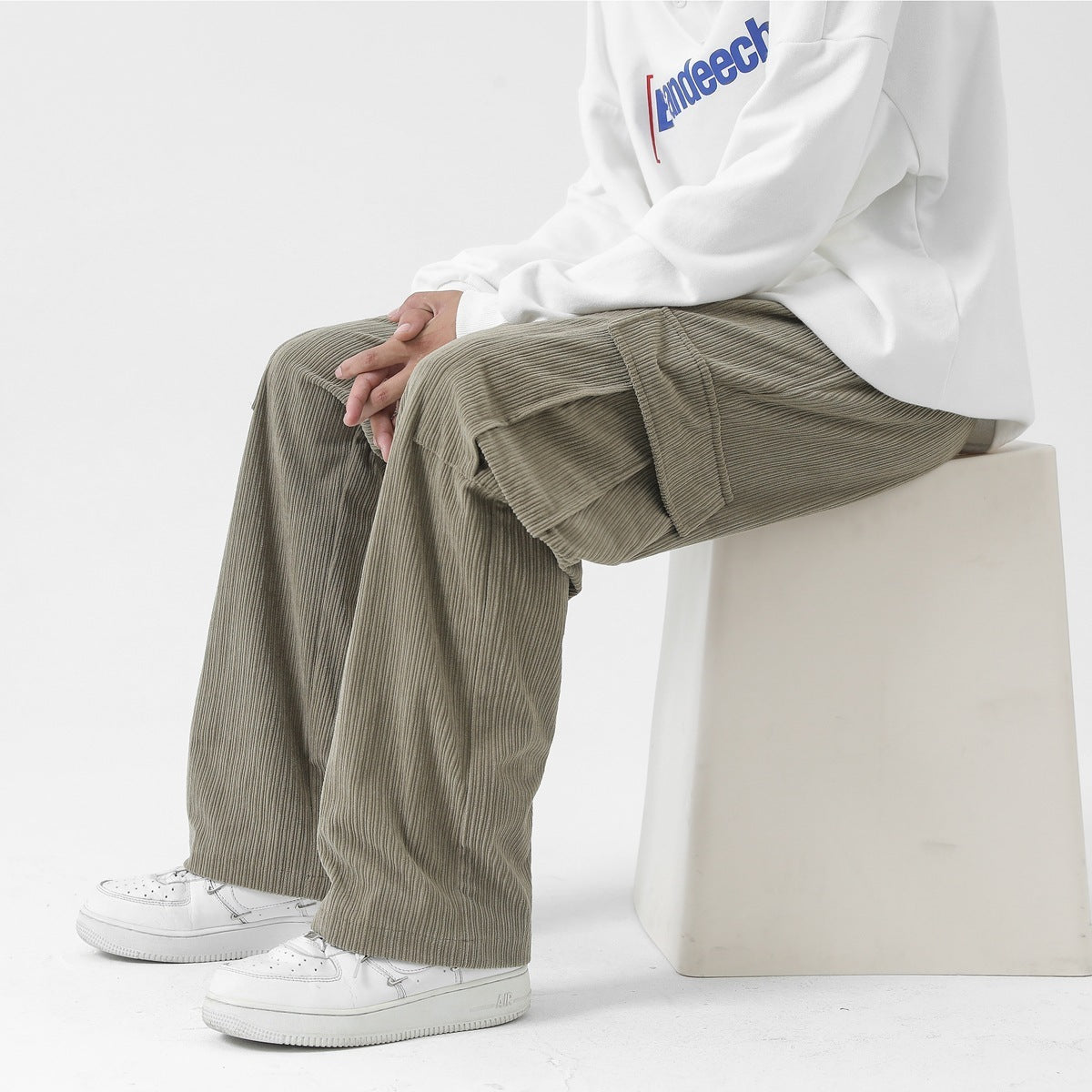 Autumn And Winter Corduroy Loose Straight Cargo Pants