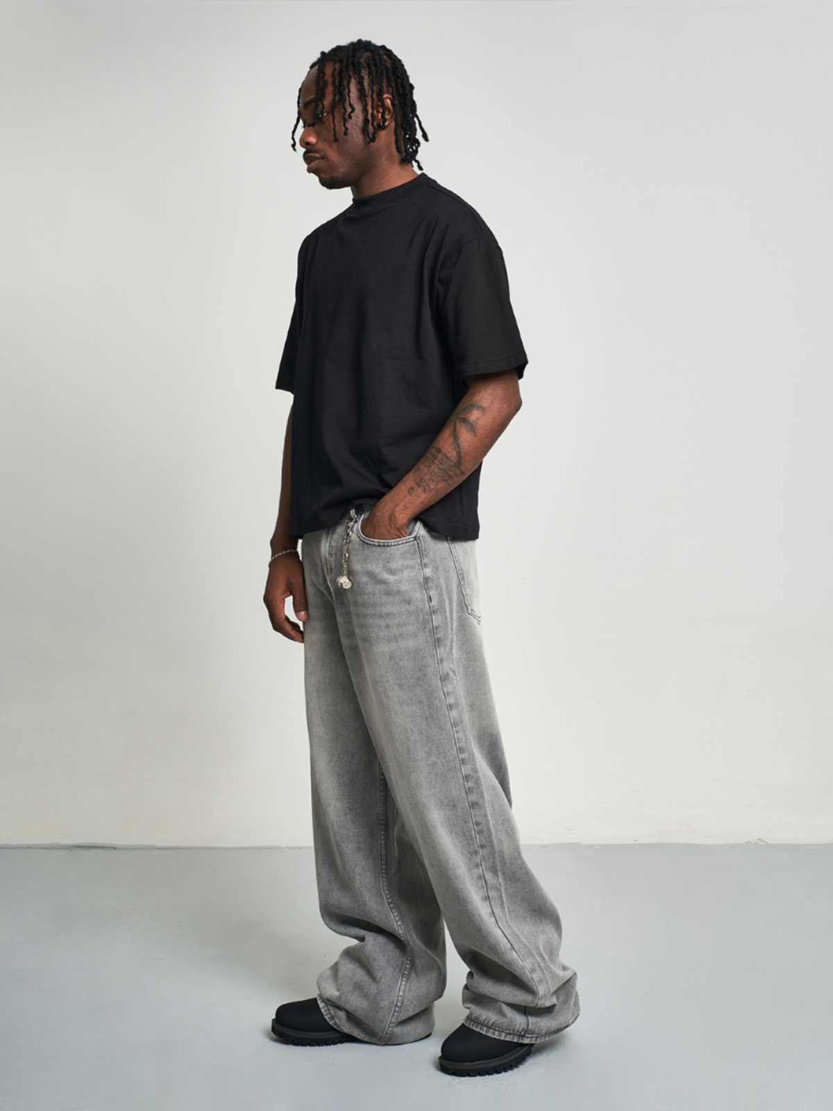 Loose Jeans Silver Gray Straight-leg Pants